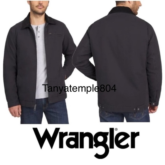 Wrangler Men's Canvas Work Jacket Quilted Lining Corduroy Collar Black XXL 2XL - Picture 1 of 10